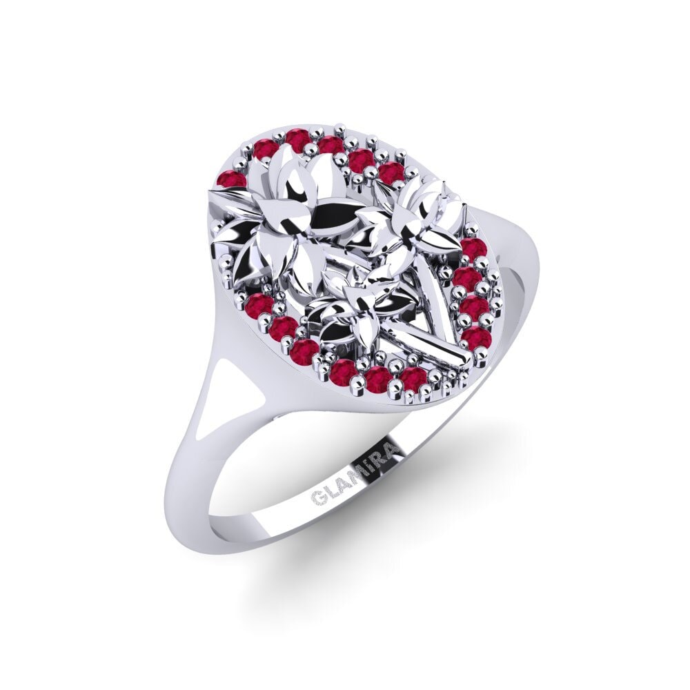 Vàng Trắng 14K Đá Ruby / Hồng Ngọc Nhẫn Fabaceae