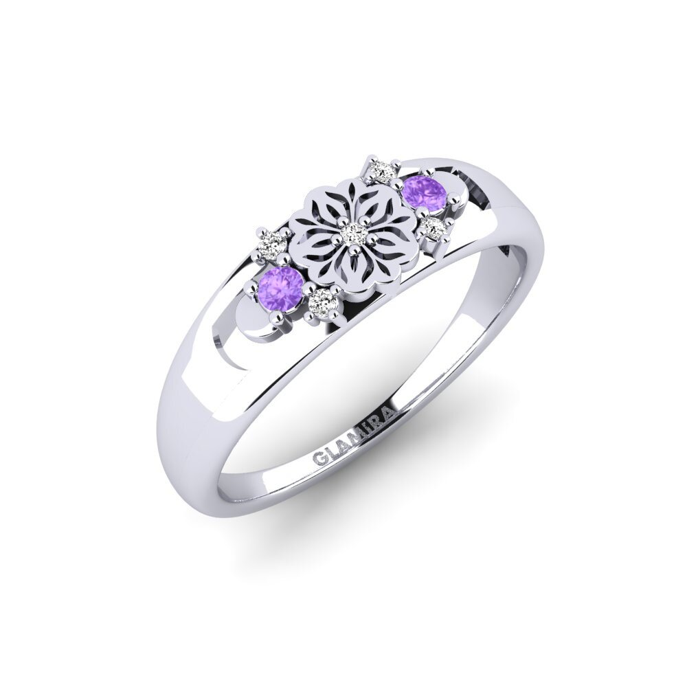 Vàng Trắng 14K Đá Thạch Anh Tím Nhẫn Fiefita