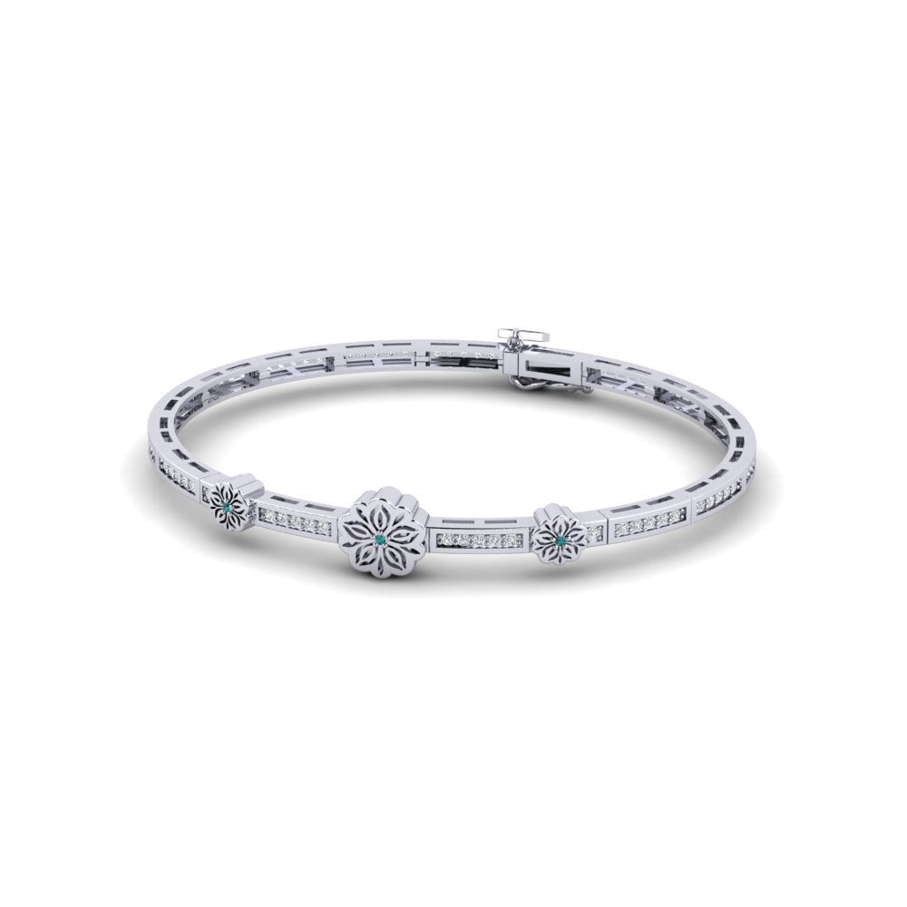 Vàng Trắng 14K Kim Cương Xanh Dương Vòng tay nữ Fleurich