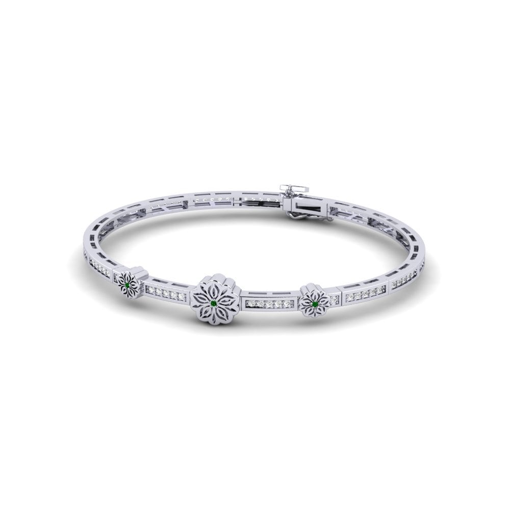 14k ホワイトゴールド グリーンジルコニア 女性ブレスレット Fleurich