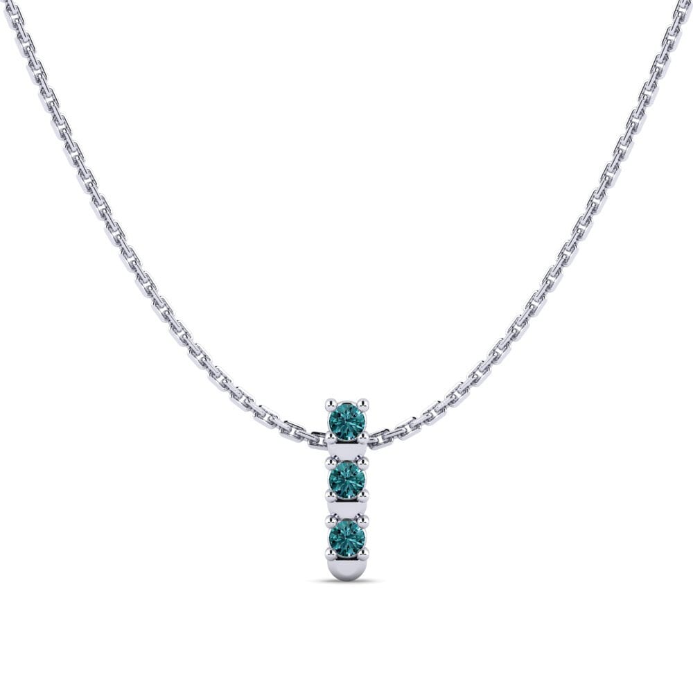 Palladium trắng Kim Cương Xanh Dương Mặt dây chuyền nữ Flowaz