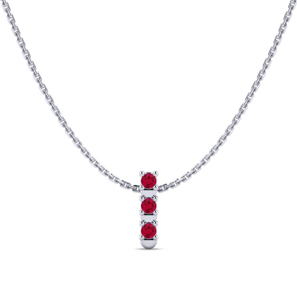 Vàng Trắng 14K Đá Ruby / Hồng Ngọc Mặt dây chuyền nữ Flowaz