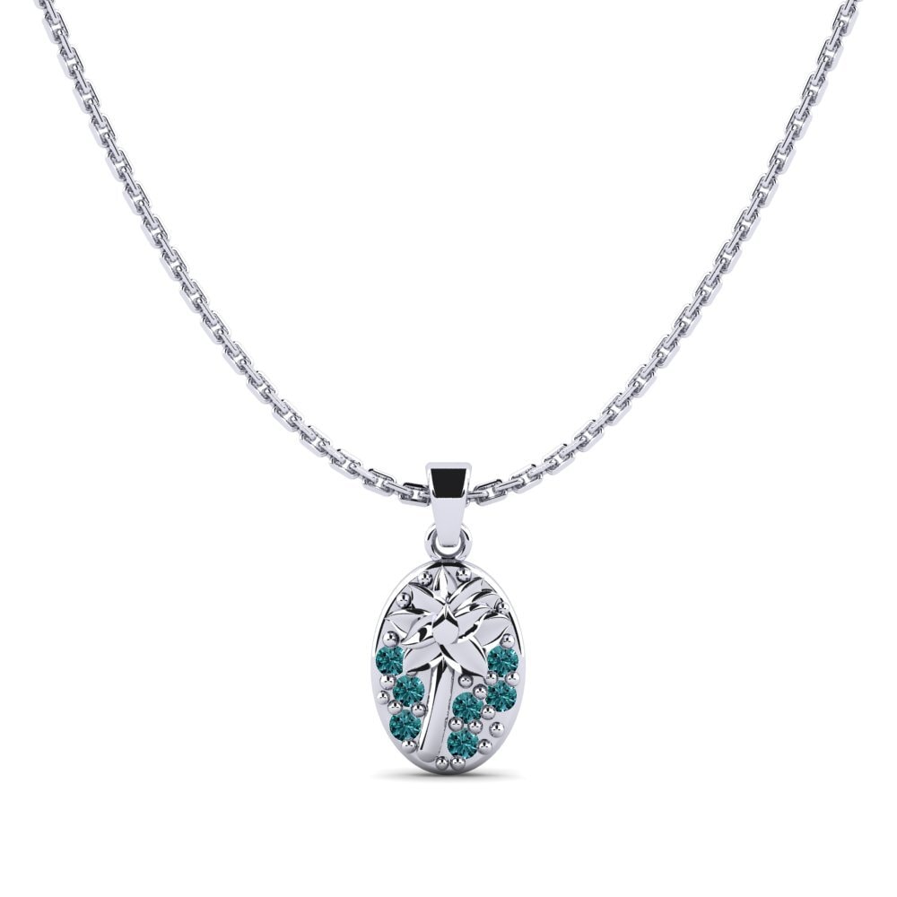 Palladium trắng Kim Cương Xanh Dương Mặt dây chuyền nữ Fulton