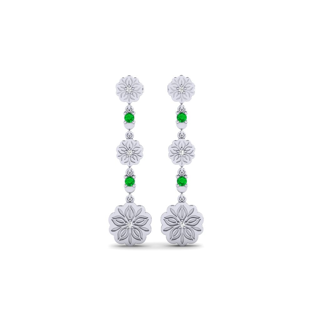 Vàng Trắng 14K Đá Emerald / Ngọc lục Bảo Bông tai nữ Girang