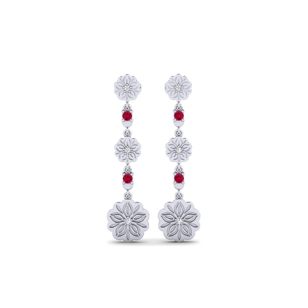 Vàng Trắng 14K Đá Ruby / Hồng Ngọc Bông tai nữ Girang