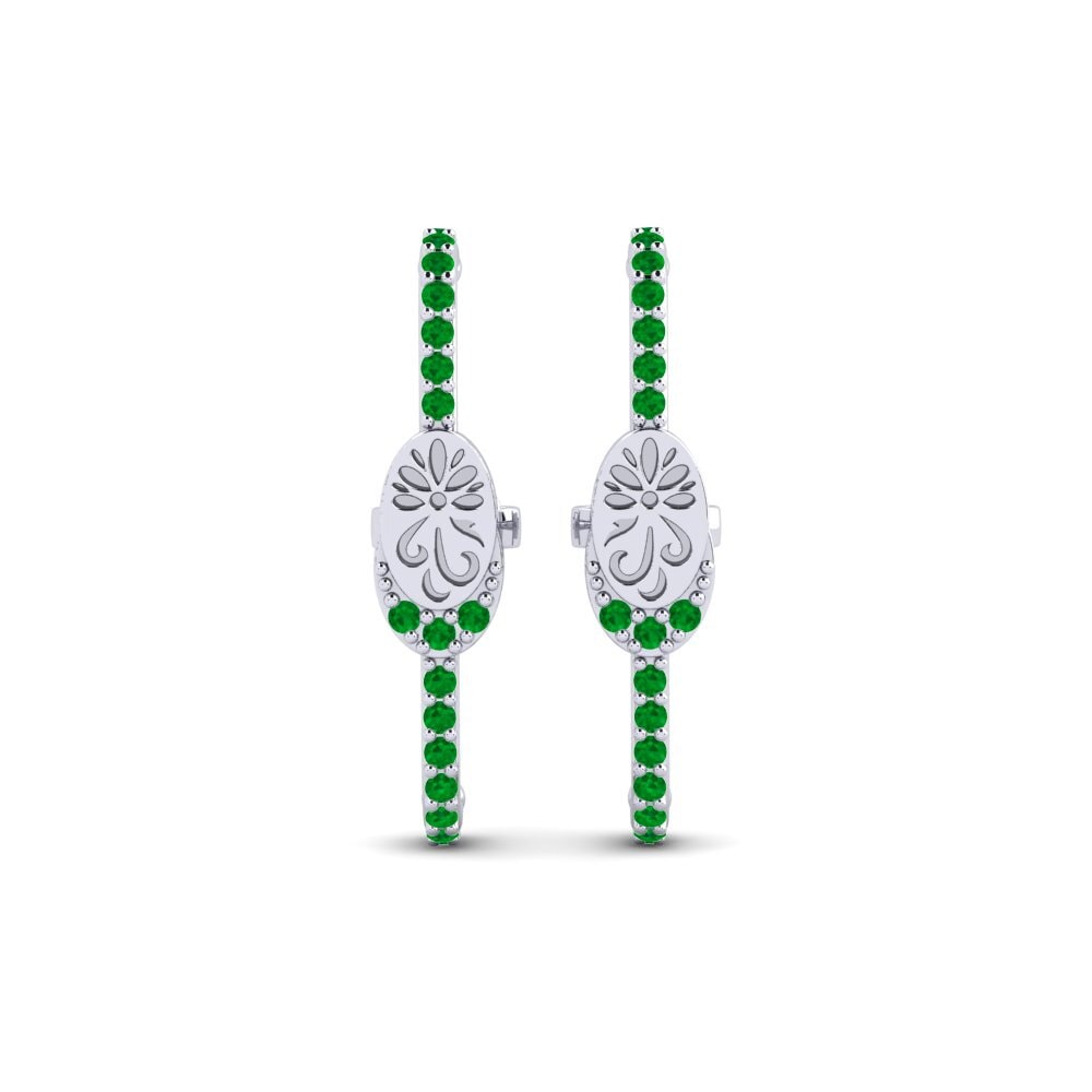Vàng Trắng 14K Đá Emerald / Ngọc lục Bảo Bông tai nữ Gladlynt