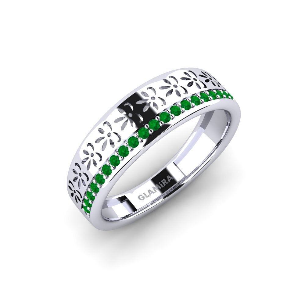 Vàng Trắng 14K Đá Emerald / Ngọc lục Bảo Nhẫn Haksolok