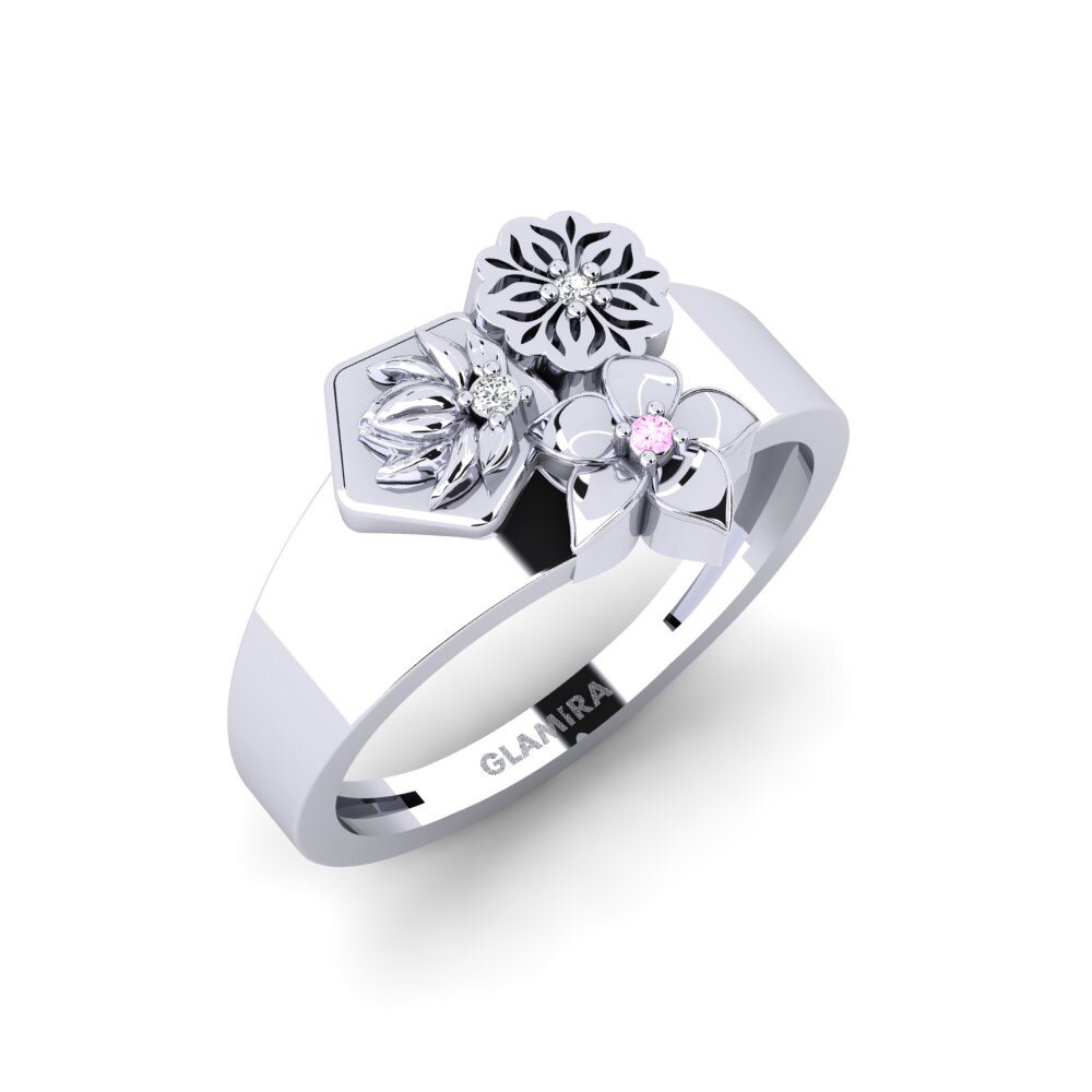 Vàng Trắng 14K Đá Sapphire Hồng Nhẫn Iridaceae