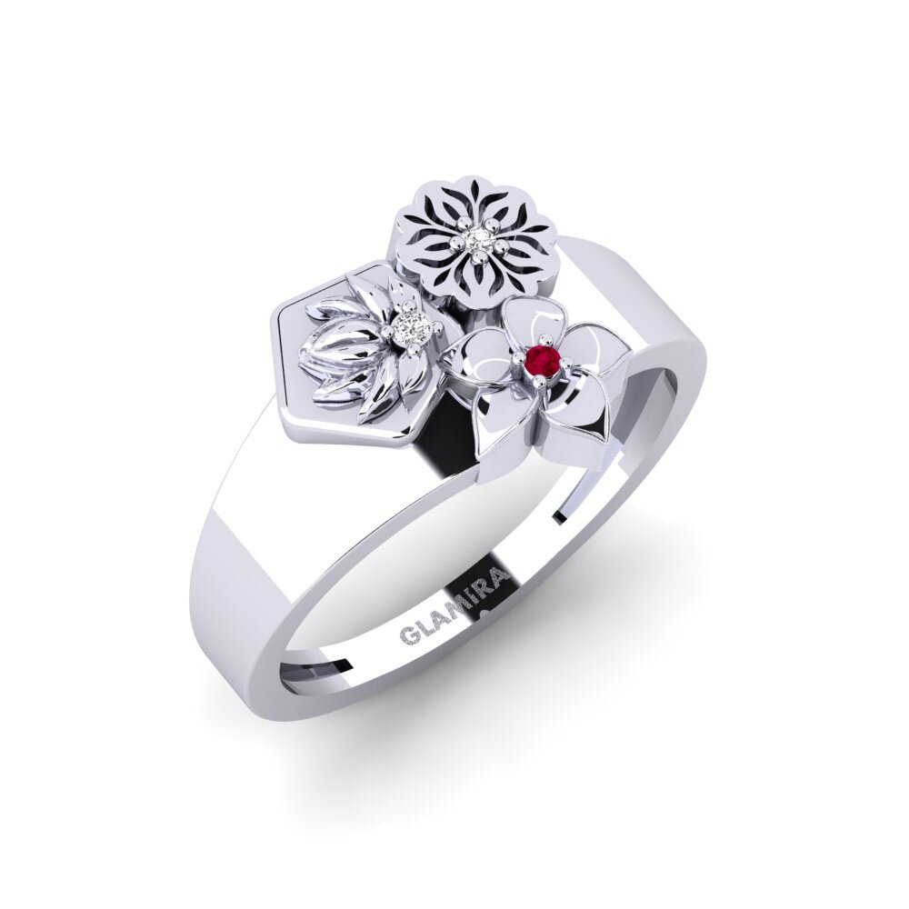 Vàng Trắng 14K Đá Ruby / Hồng Ngọc Nhẫn Iridaceae