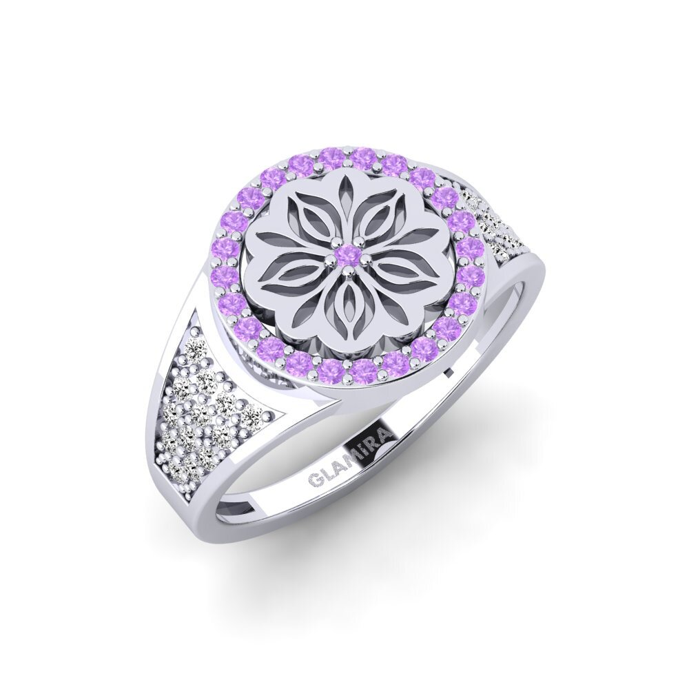 Vàng Trắng 14K Đá Thạch Anh Tím Nhẫn Kouler