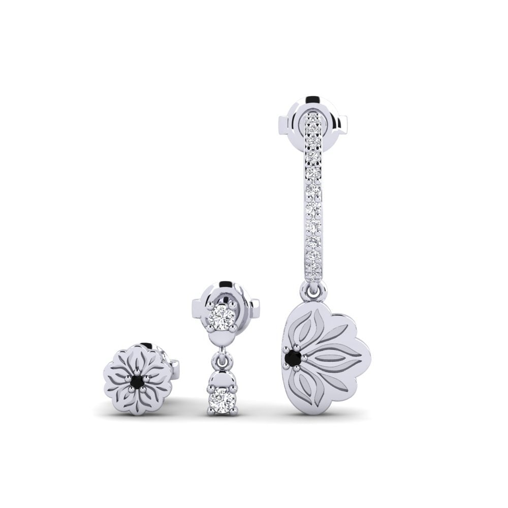 Weißgold 585 Schwarzer Diamant Damen ohrring Kusi - SET