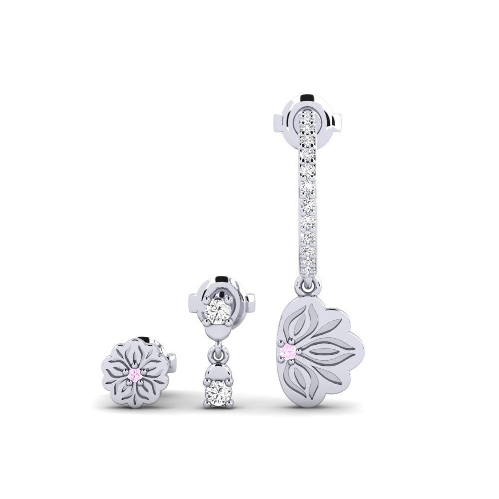 Vàng Trắng 14K Đá Sapphire Hồng Bông tai nữ Kusi - SET