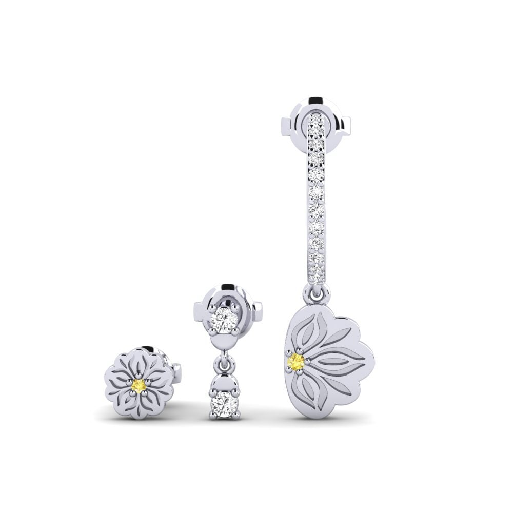 Weiß-Silber Gelber Saphir Damen ohrring Kusi - SET