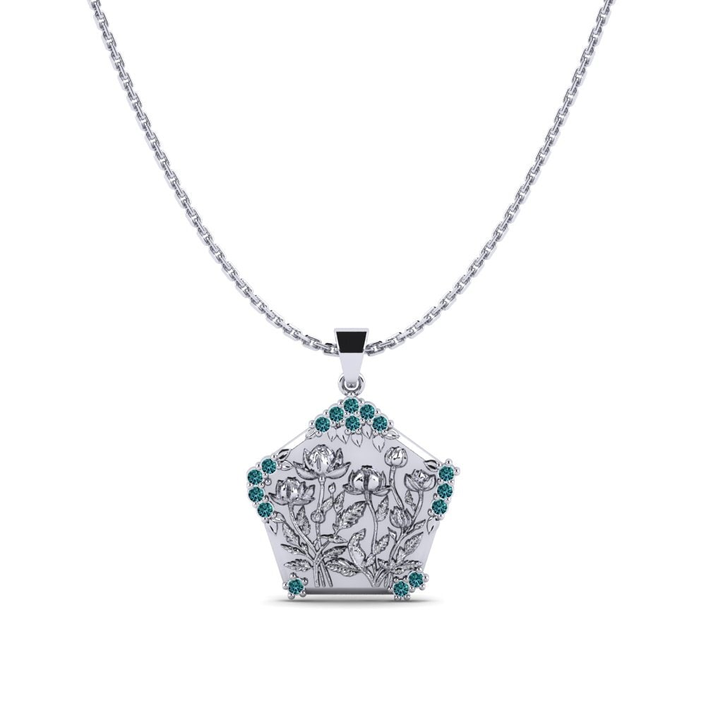 Palladium trắng Kim Cương Xanh Dương Mặt dây chuyền nữ Linaceae
