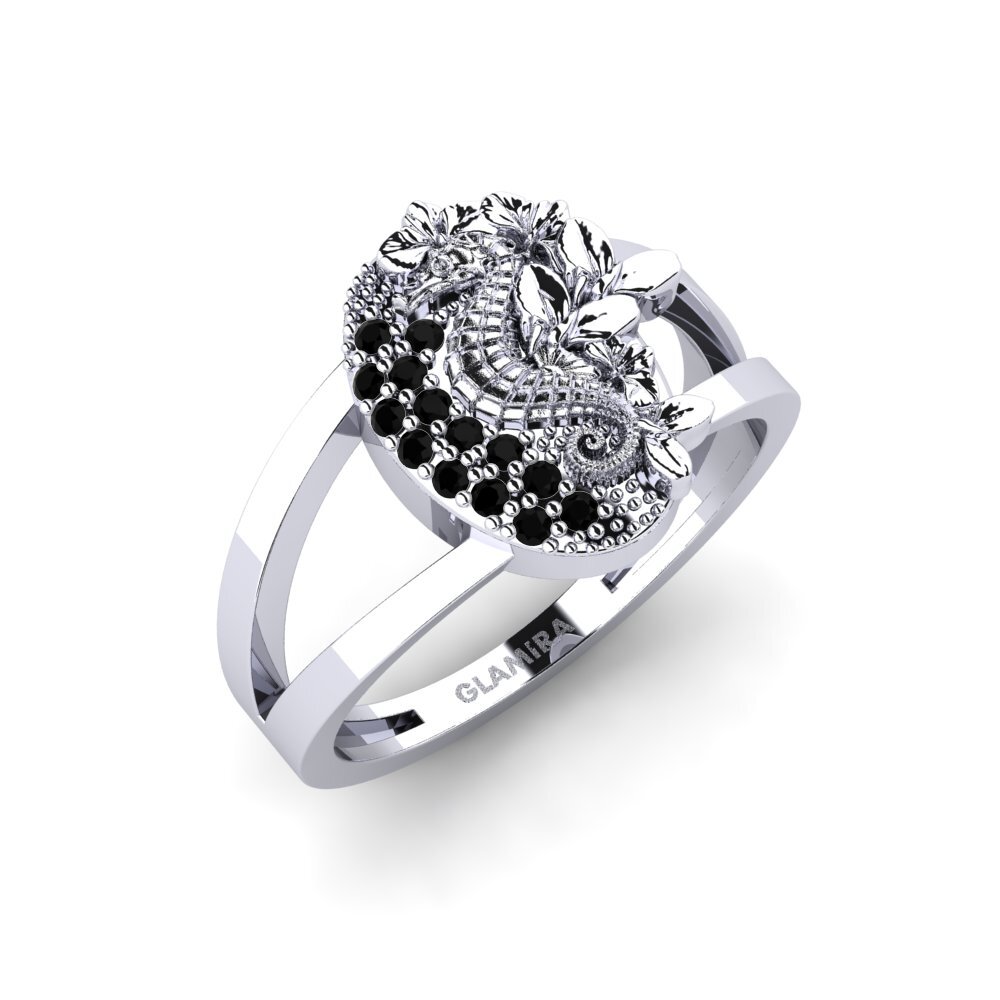 Vàng Trắng 14K Kim Cương Đen Nhẫn Lunera