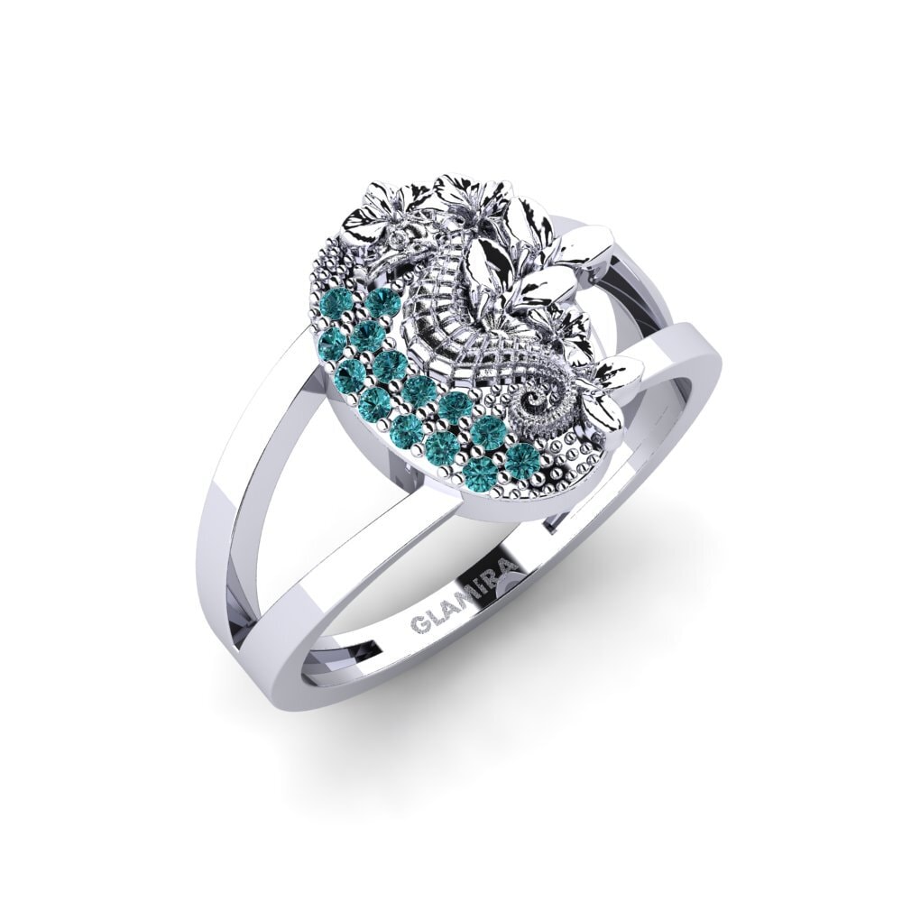 Palladium trắng Kim Cương Xanh Dương Nhẫn Lunera