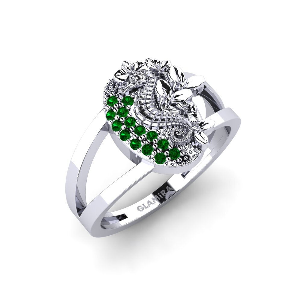 Platin trắng Đá Zirconia Xanh Nhẫn Lunera