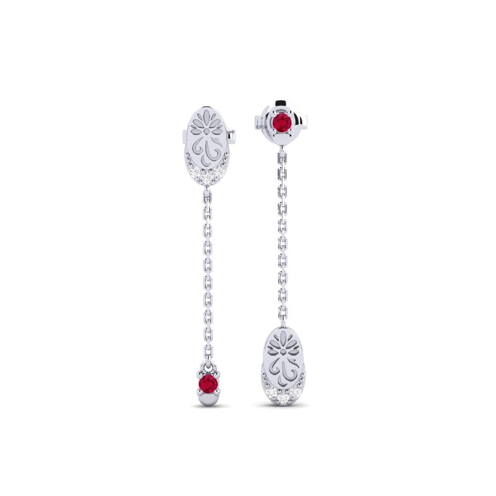 Vàng Trắng 14K Đá Ruby / Hồng Ngọc Bông tai nữ Maliket