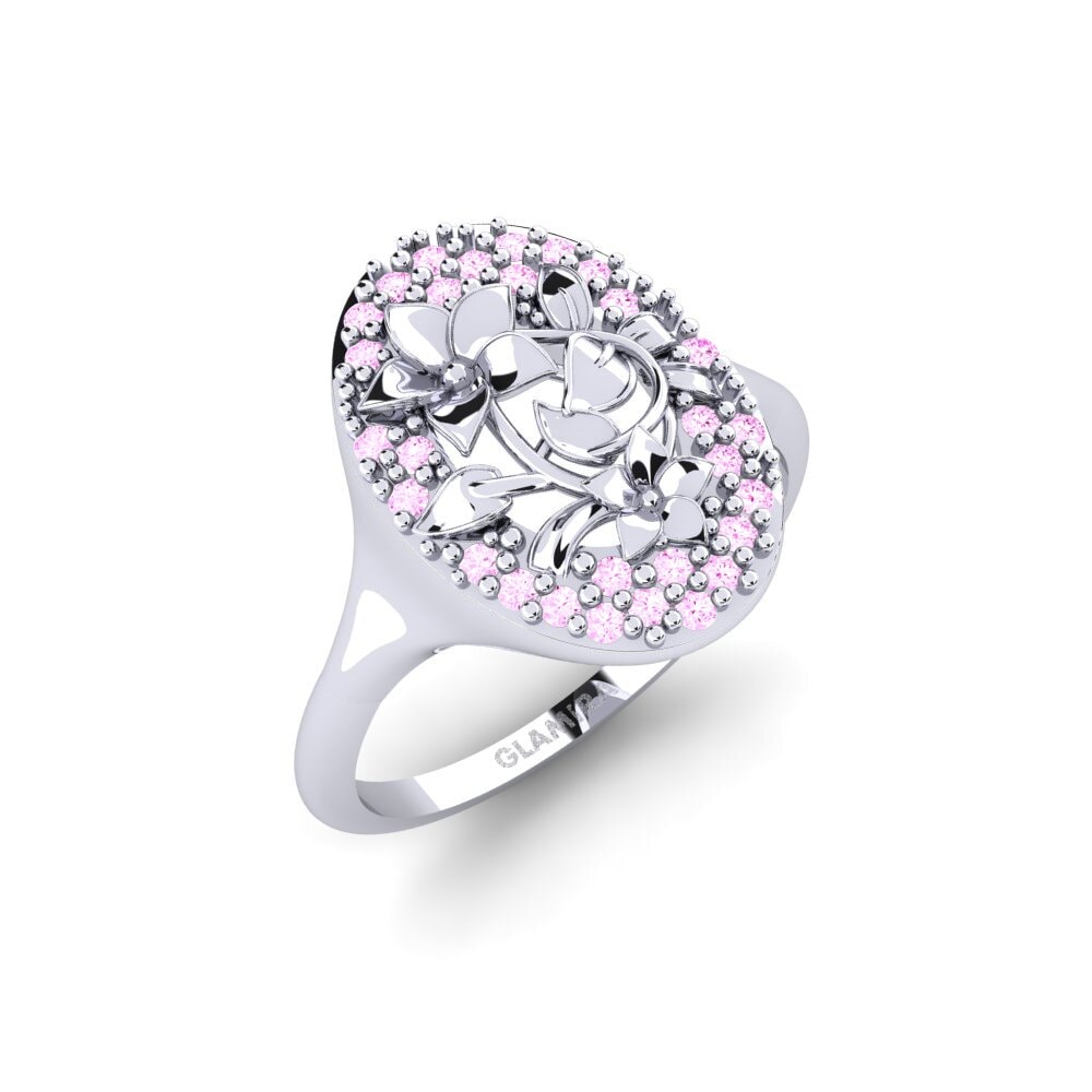 Vàng Trắng 14K Đá Sapphire Hồng Nhẫn Malvaceae