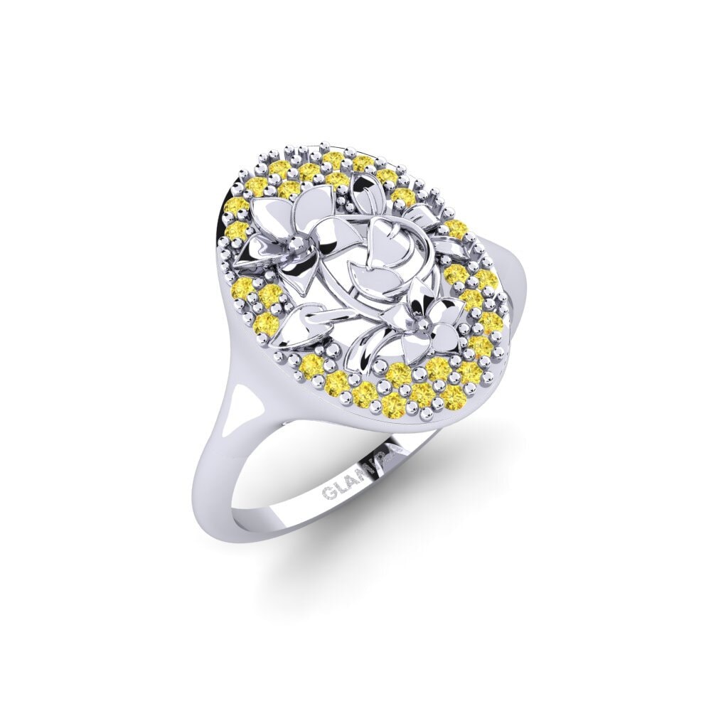 Vàng Trắng 14K Đá Sapphire Vàng Nhẫn Malvaceae