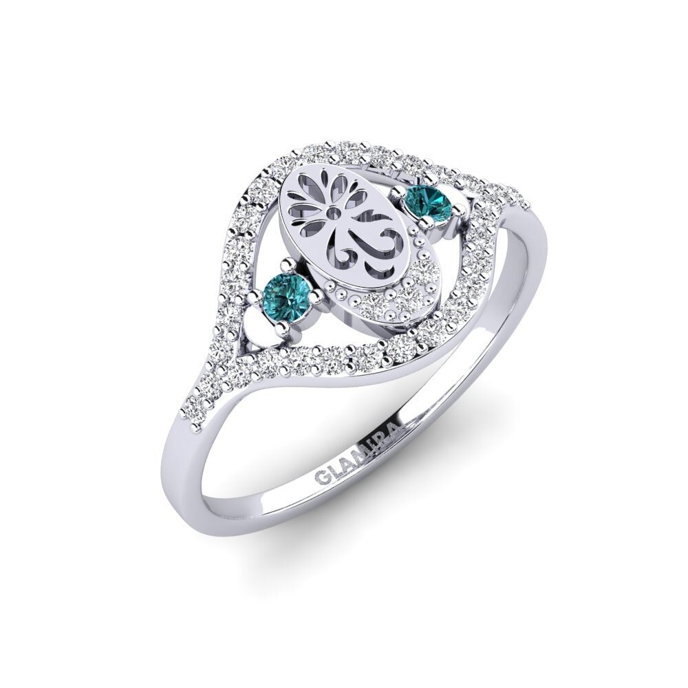 Platin trắng Kim Cương Xanh Dương Nhẫn Panqara