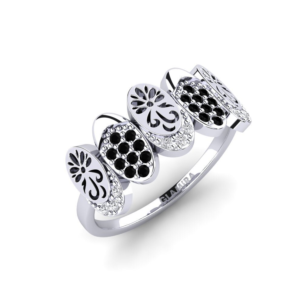 Vàng Trắng 14K Kim Cương Đen Nhẫn Qobooru