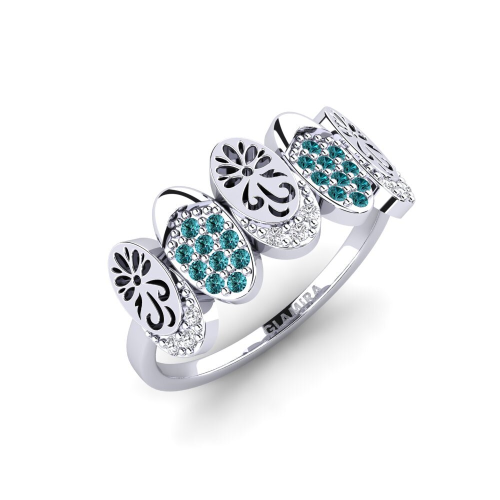 Platin trắng Kim Cương Xanh Dương Nhẫn Qobooru