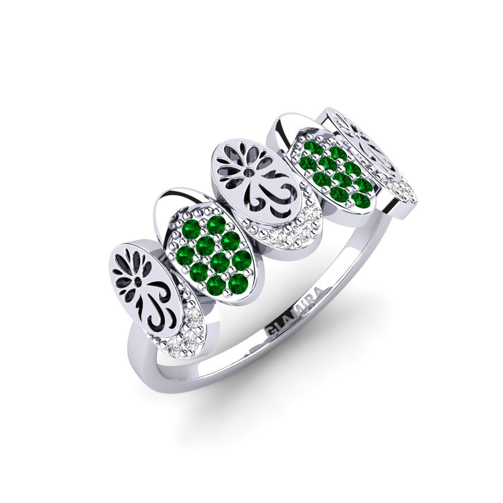 Platin trắng Đá Zirconia Xanh Nhẫn Qobooru