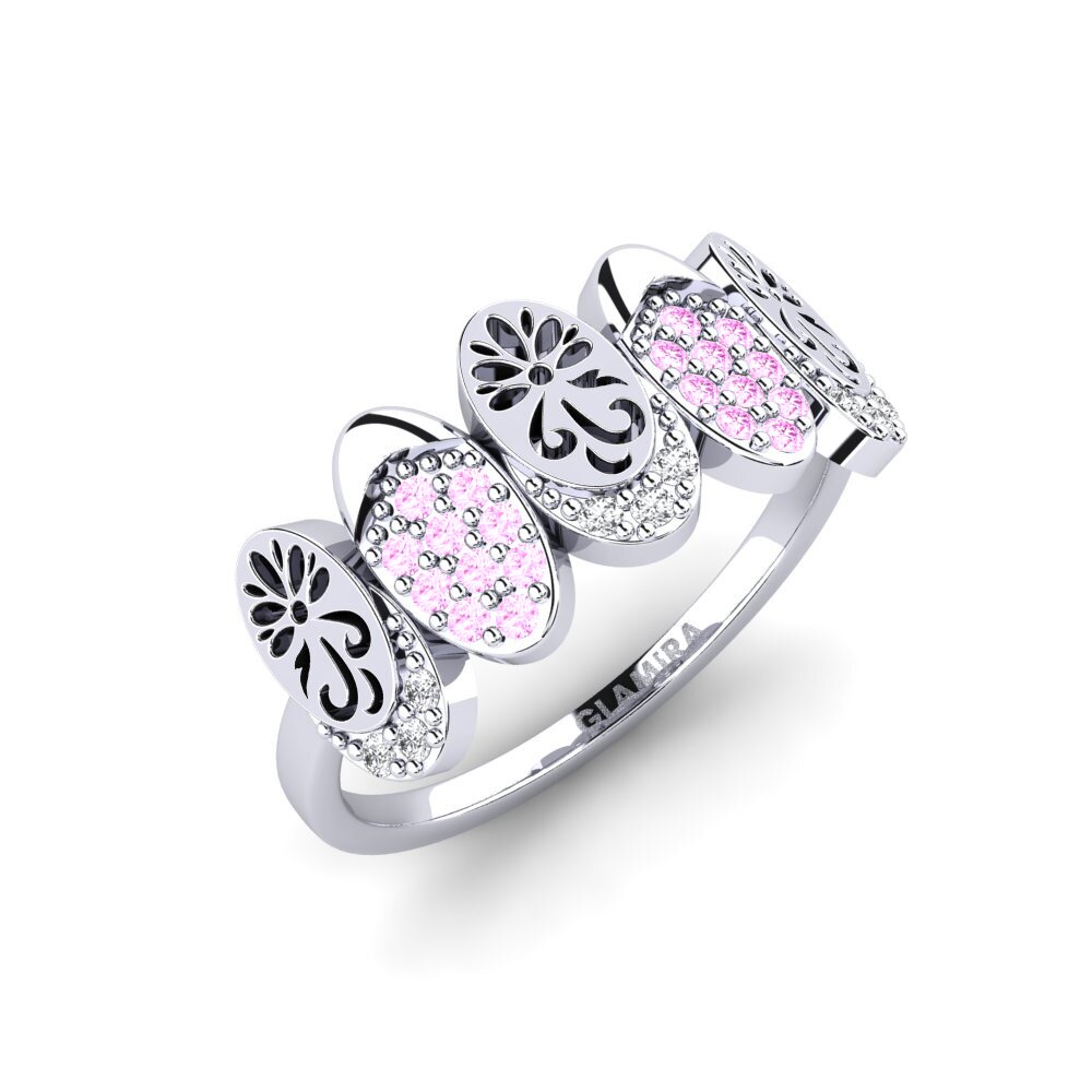 Vàng Trắng 14K Đá Sapphire Hồng Nhẫn Qobooru