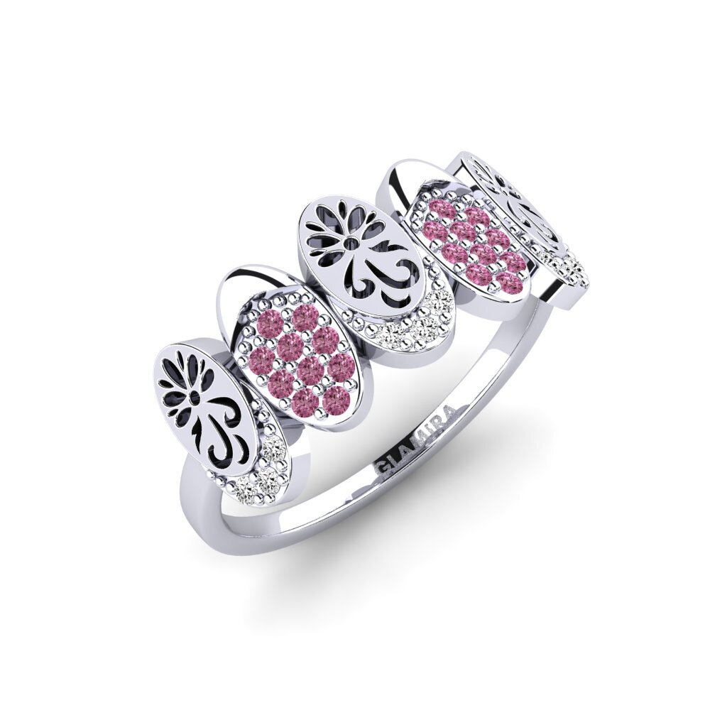 Vàng Trắng 14K Đá Rhodolite Nhẫn Qobooru