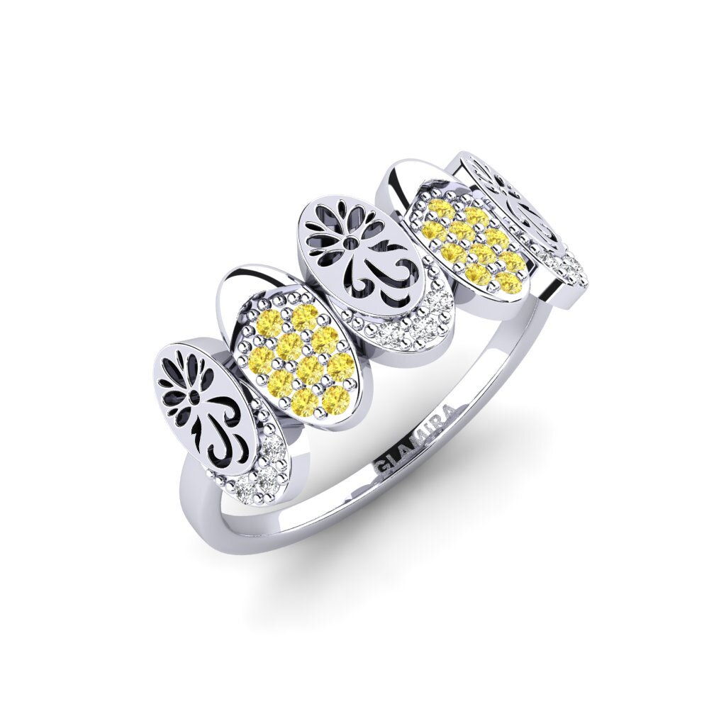 Vàng Trắng 14K Đá Sapphire Vàng Nhẫn Qobooru
