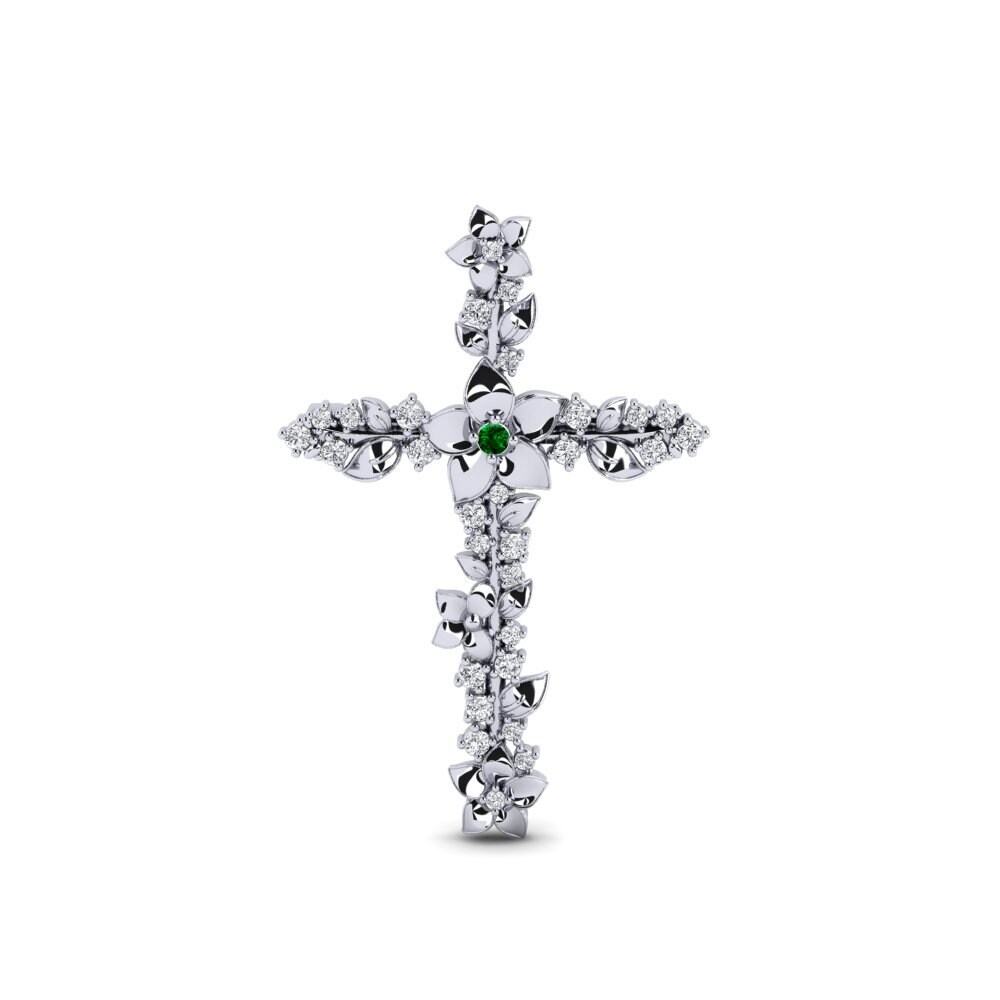 14ct White Gold Green Zirconia Brooch Rivelle
