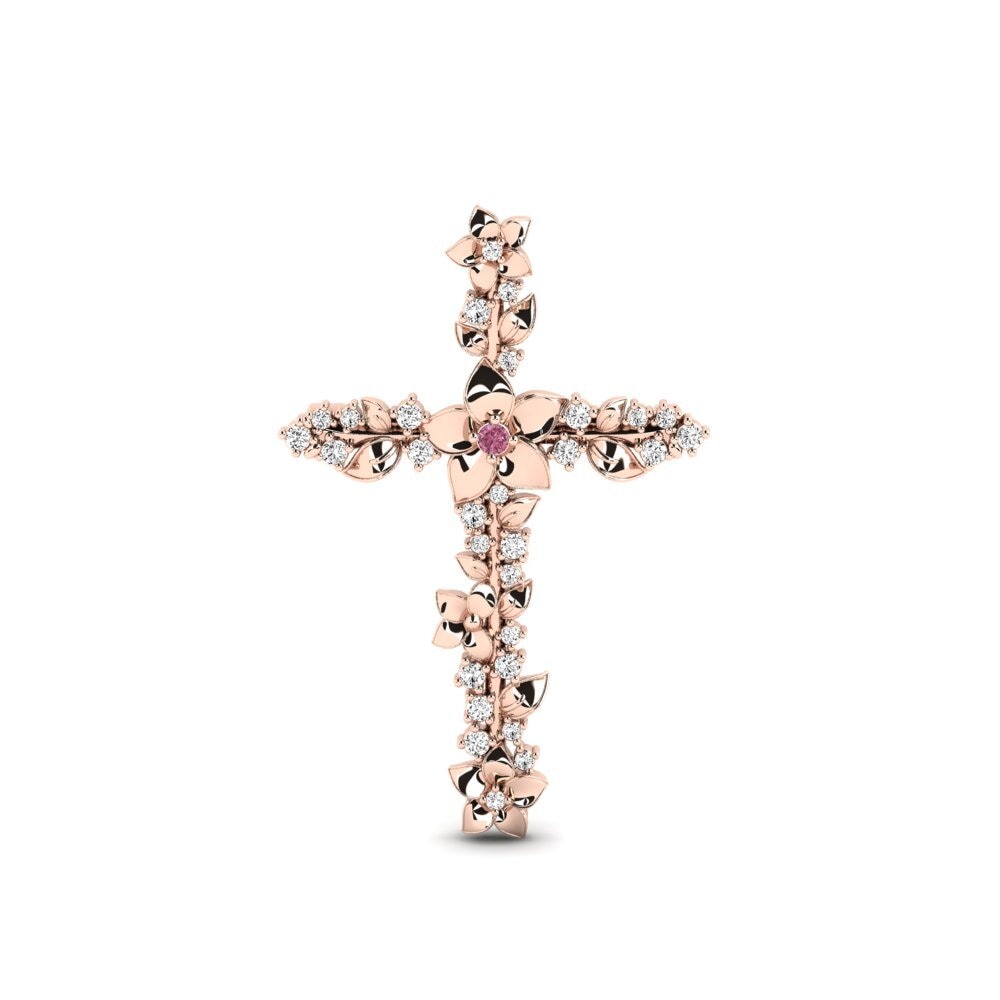 Rotgold 585 Rhodolit-Granat Brosche Rivelle