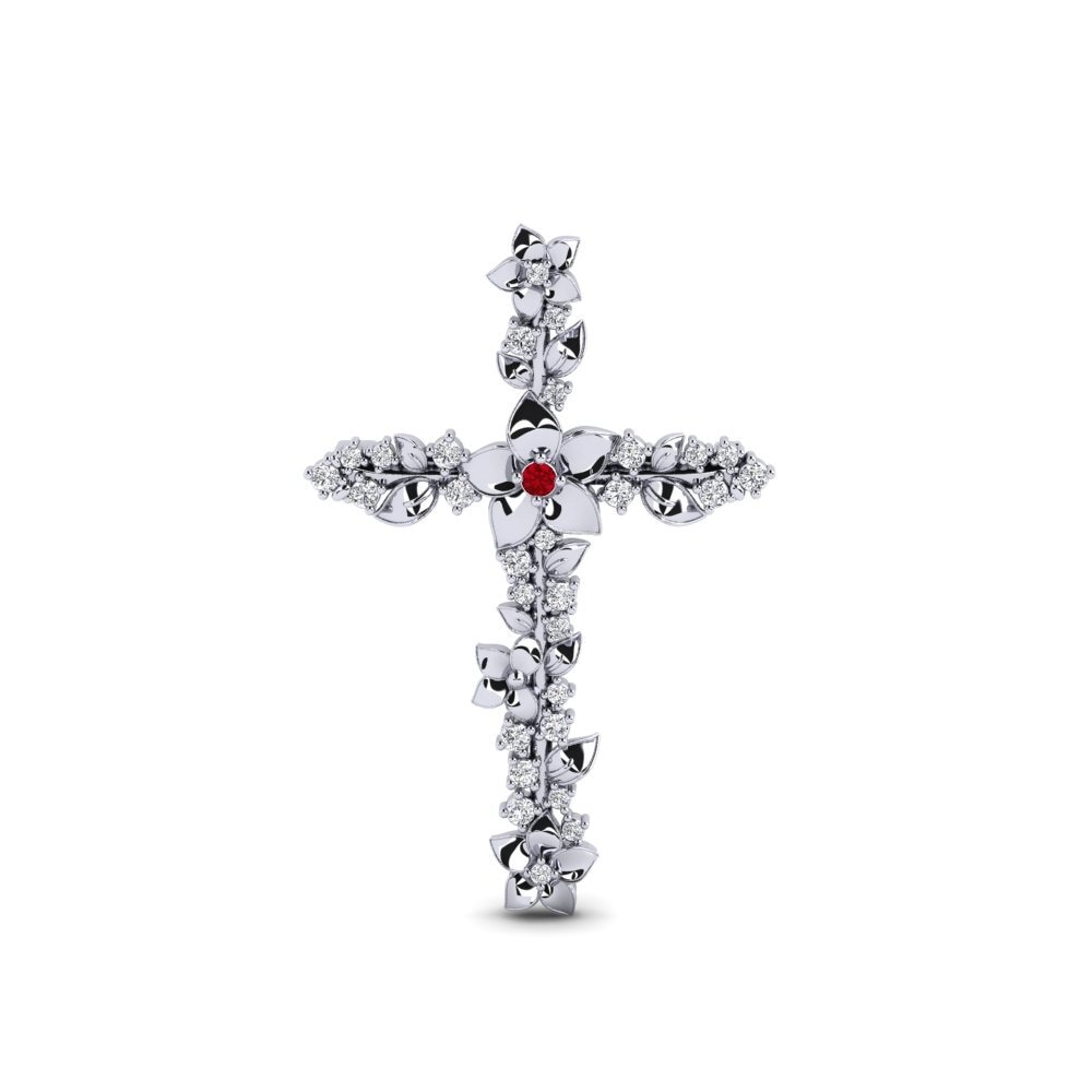 14ct White Gold Red Zirconia Brooch Rivelle