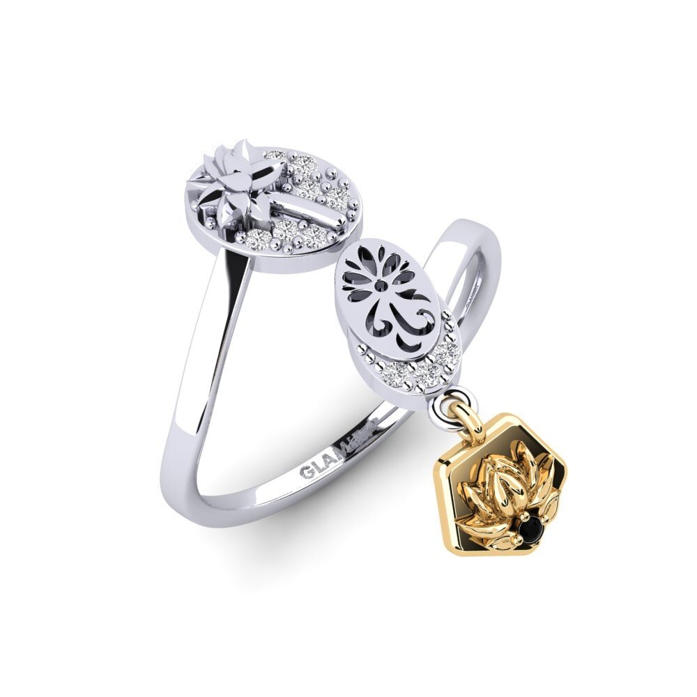 585 Weiß & Gelbgold Schwarzer Diamant Ring Rutaceae