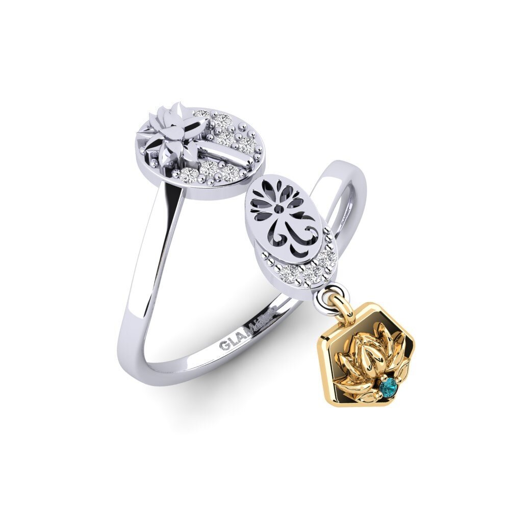 750 Weiß & Gelbgold Blauer Diamant Ring Rutaceae