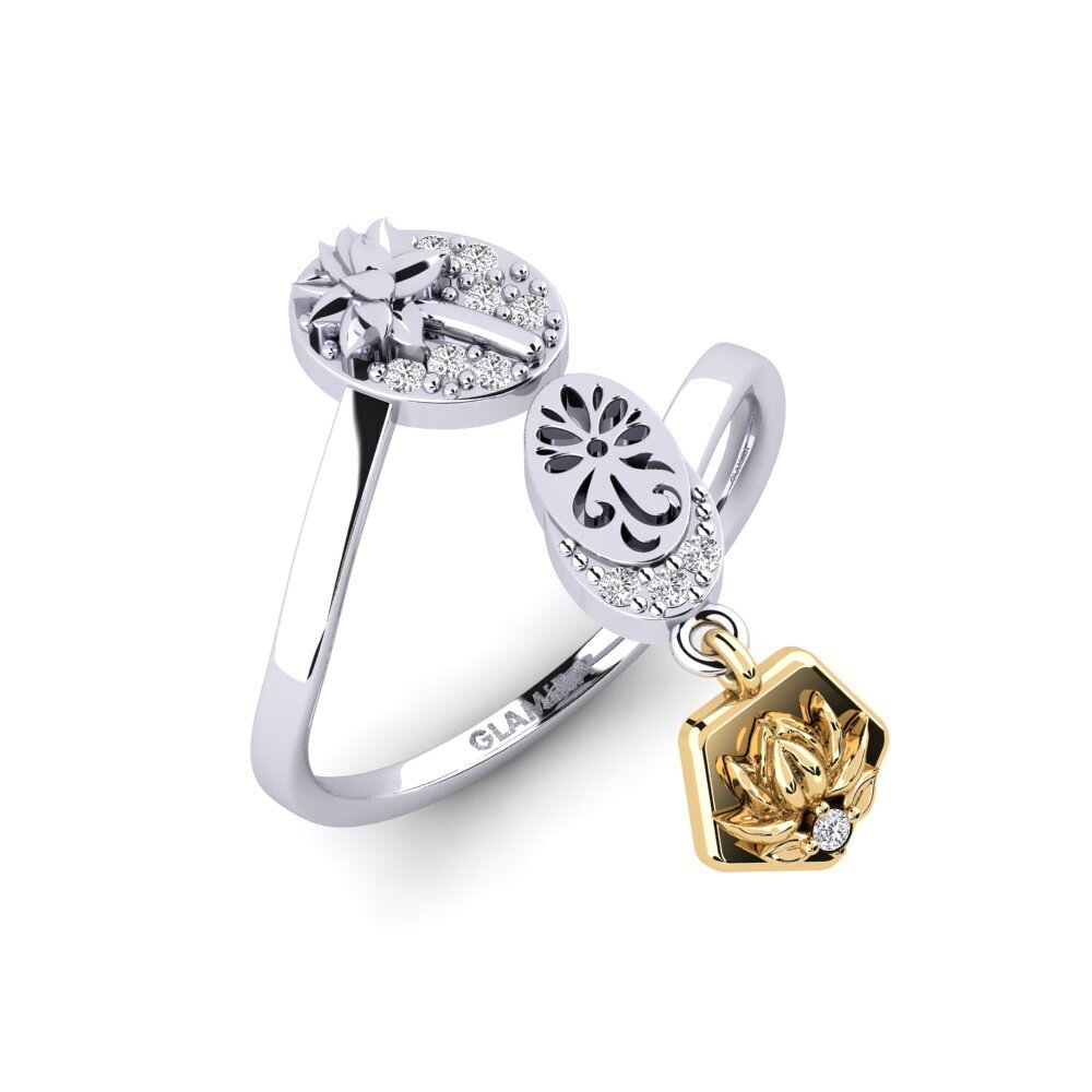 Vàng Trắng-Vàng 14K Kim Cương Nhẫn Rutaceae