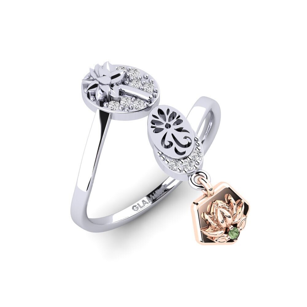 375 Weiß & Rotgold Grüner Diamant Ring Rutaceae