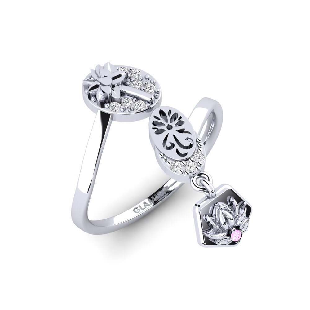 Vàng Trắng 14K Đá Sapphire Hồng Nhẫn Rutaceae