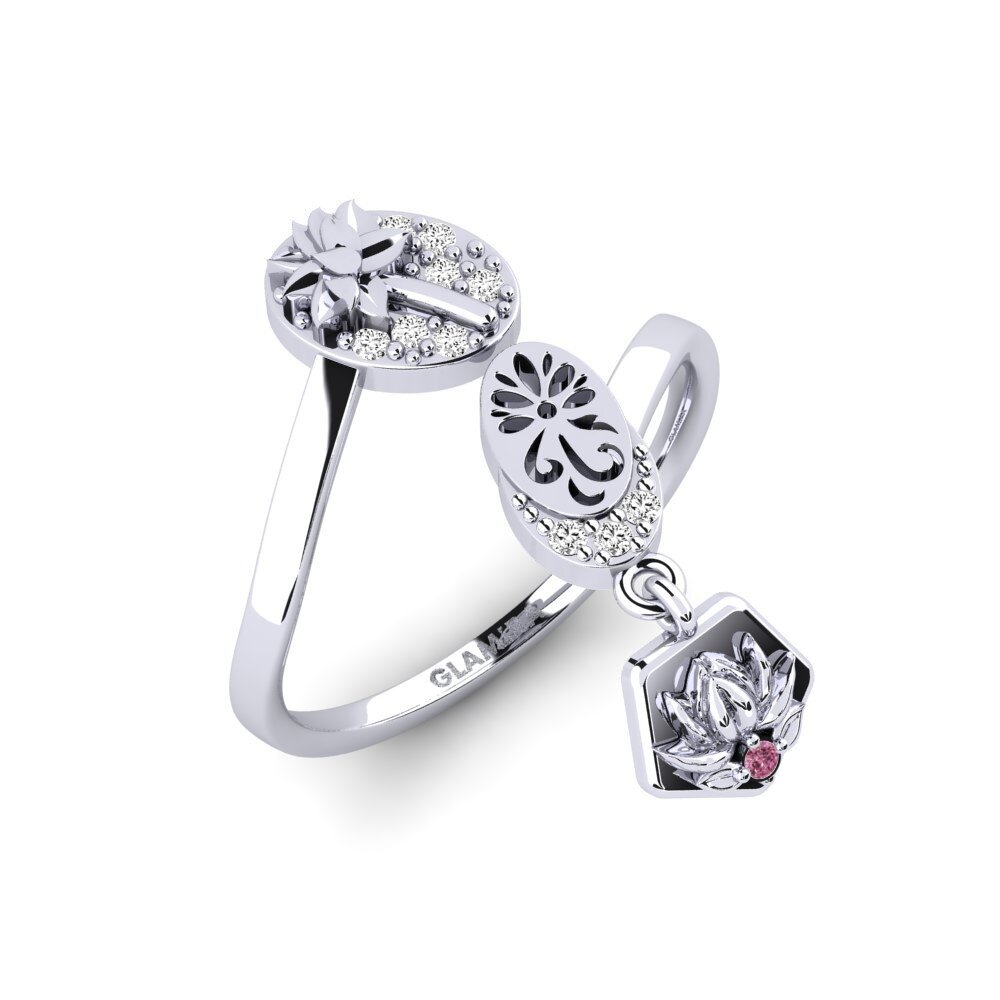Vàng Trắng 14K Đá Rhodolite Nhẫn Rutaceae