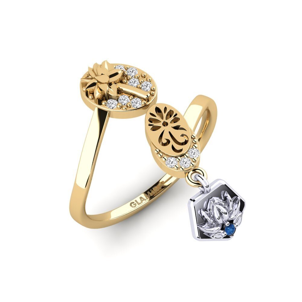 375 Gelb & Weißgold Dunkelblauer Zirkonia Ring Rutaceae