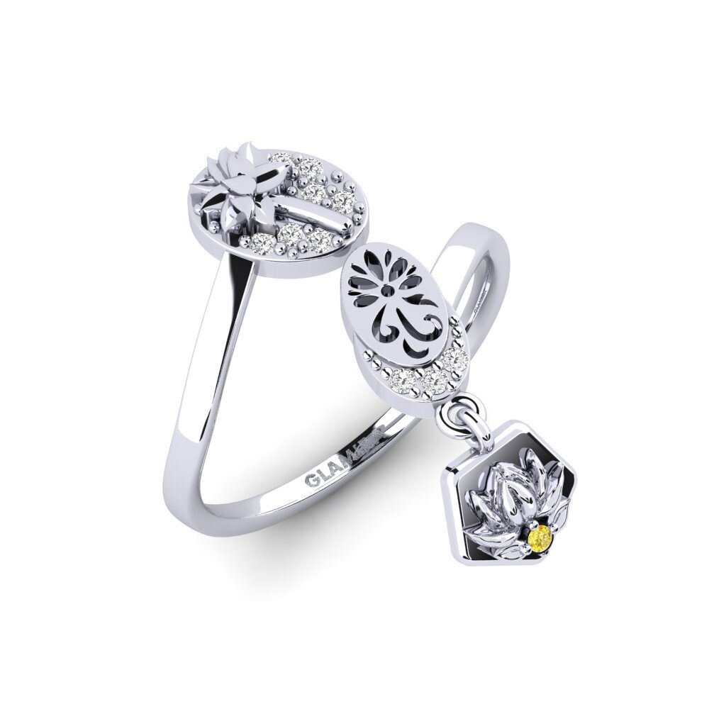 Vàng Trắng 14K Đá Sapphire Vàng Nhẫn Rutaceae
