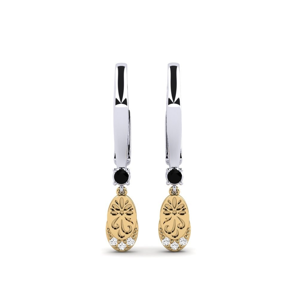 585 Weiß & Gelbgold Schwarzer Onyx Damen ohrring Senikau