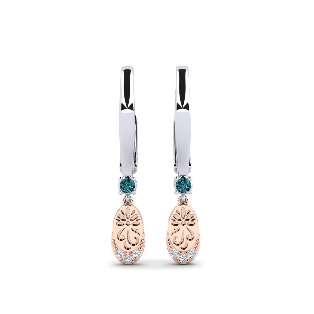 Vàng Trắng-Đỏ 14K Kim Cương Xanh Dương Bông tai nữ Senikau
