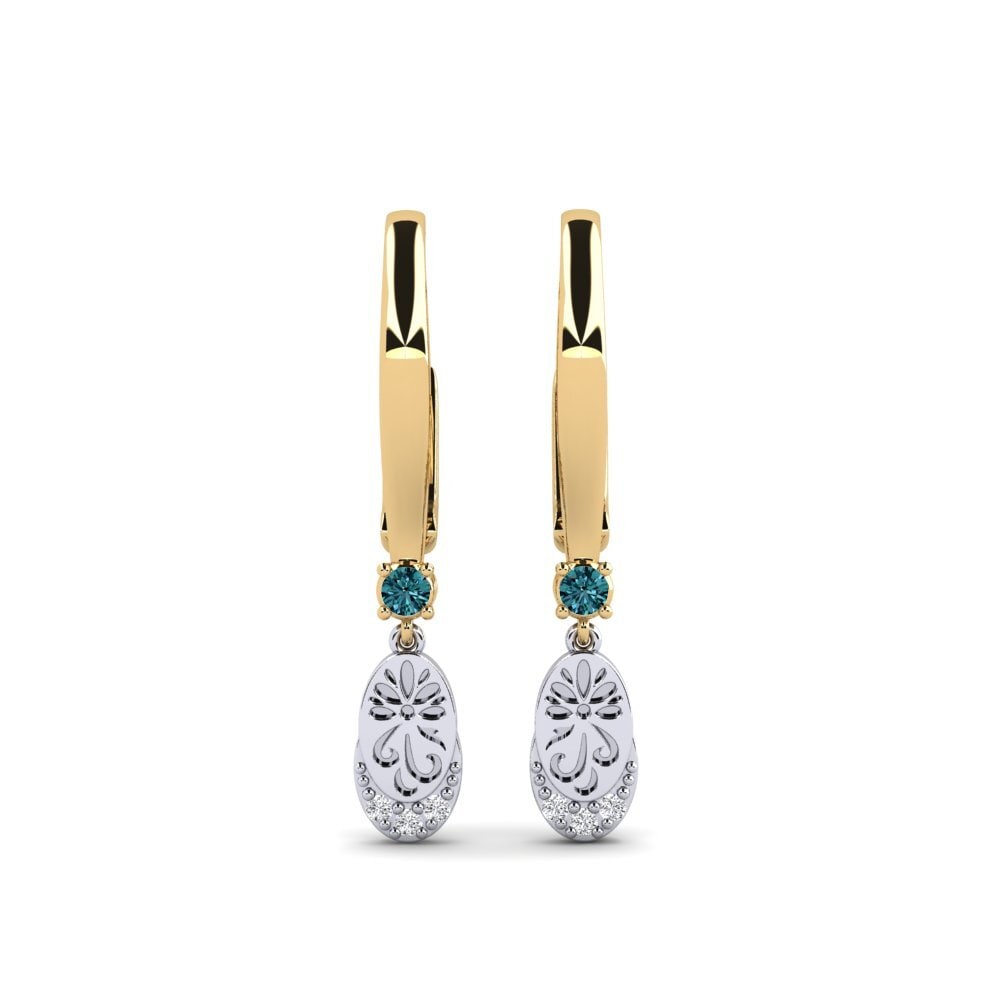 750 Gelb & Weißgold Blauer Diamant Damen ohrring Senikau
