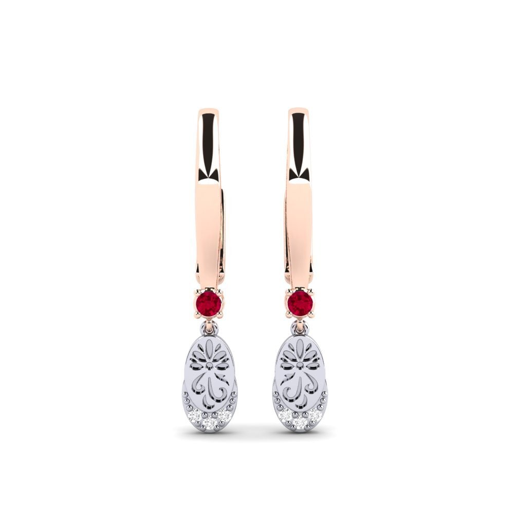 Vàng Trắng-Đỏ 14K Đá Ruby / Hồng Ngọc Bông tai nữ Senikau
