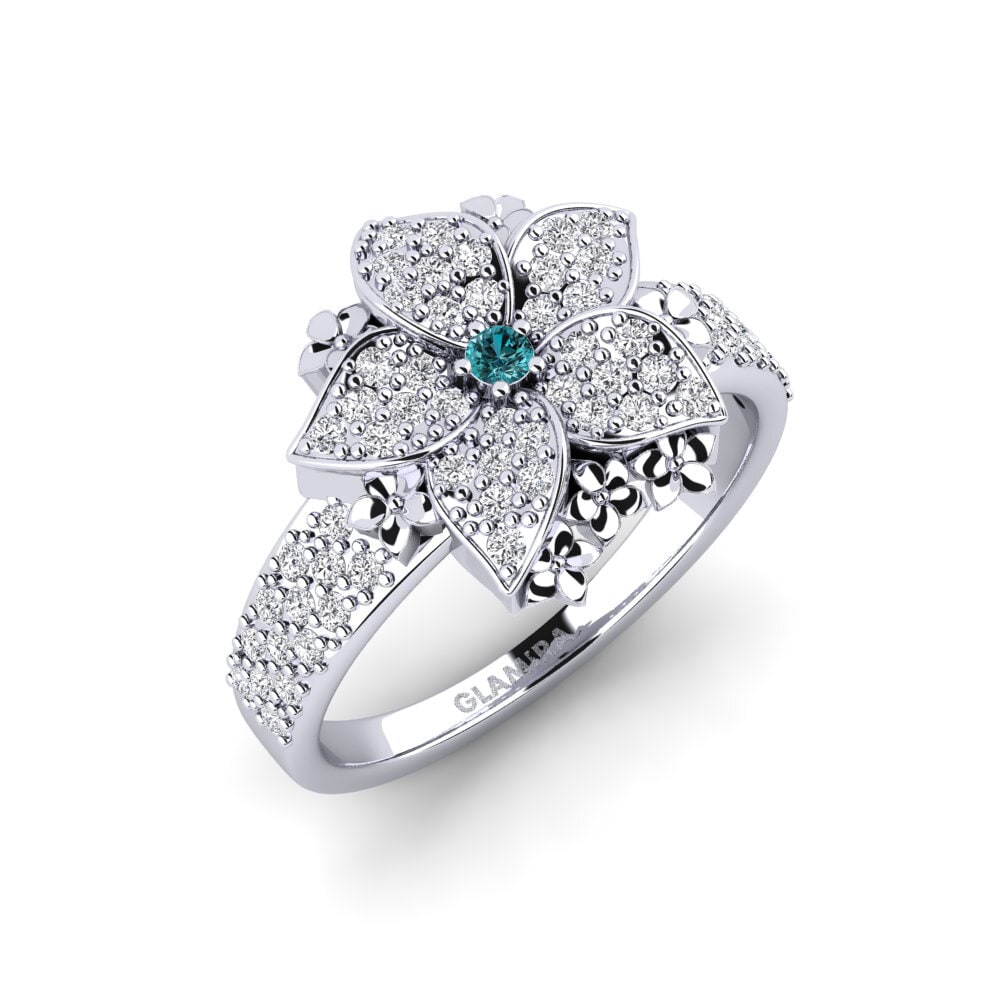 Platin trắng Kim Cương Xanh Dương Nhẫn Serin
