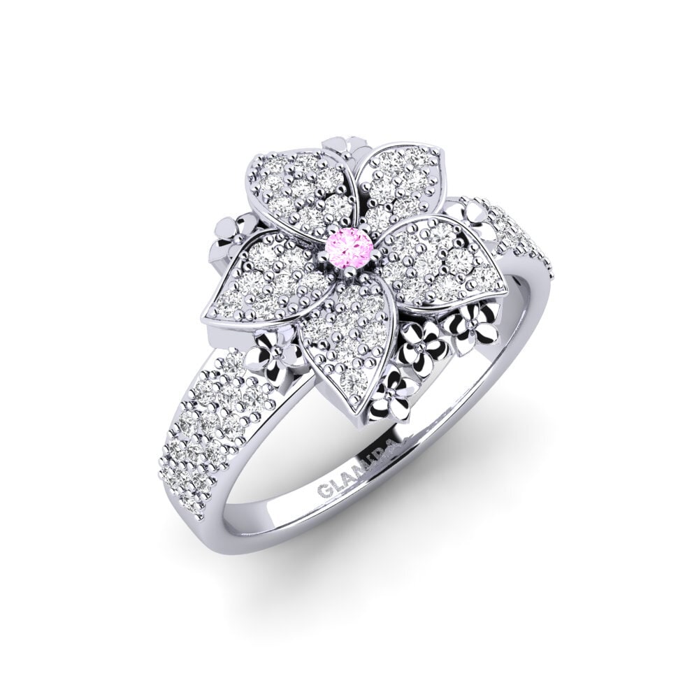 Vàng Trắng 14K Đá Sapphire Hồng Nhẫn Serin