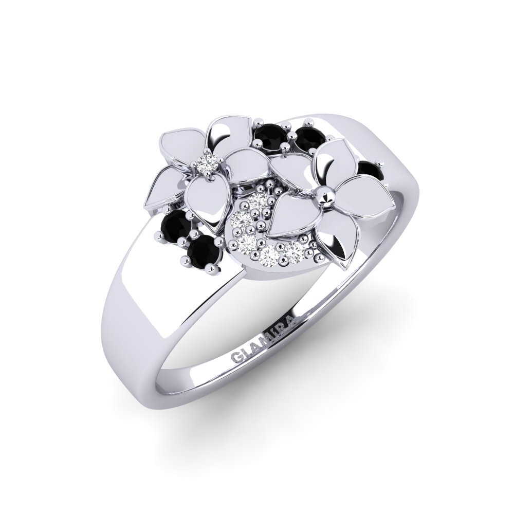 Platin trắng Đá Sapphire Đen Nhẫn Silven