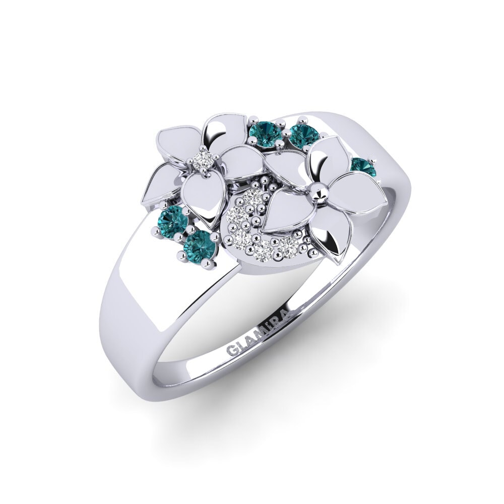 Platin trắng Kim Cương Xanh Dương Nhẫn Silven